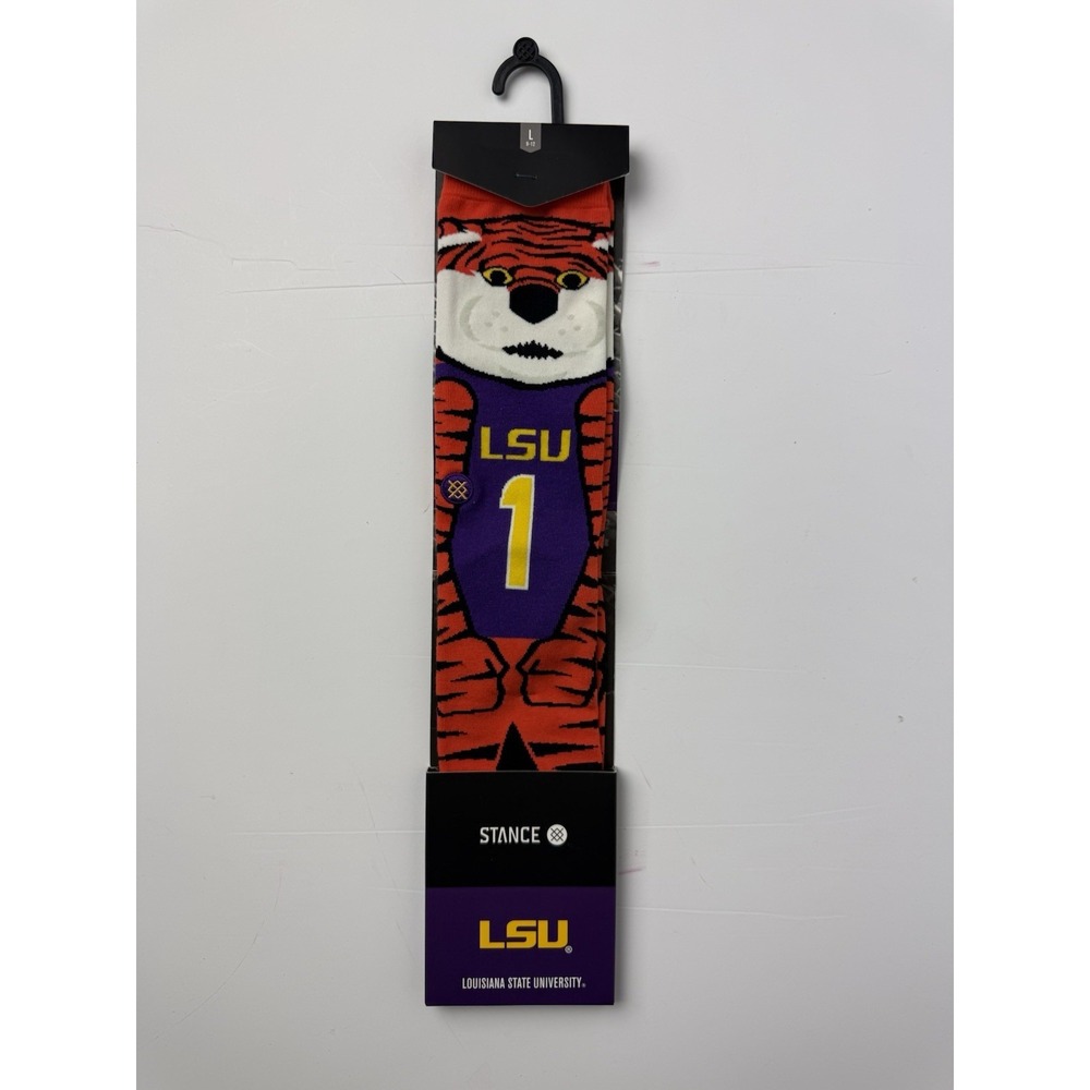 NWT MENS STANCE LOUISIANA STATE UNIVERSITY TIGER CREW SOCKS SIZE L (9-12)